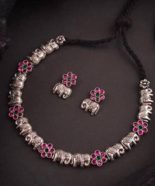 Bohemian Elephant German Silver Necklace